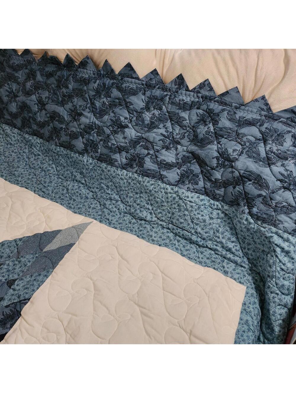 Handmade Blue Lone Star Quilt 104x88 Queen Heirloom Starburst - Picture 7 of 8